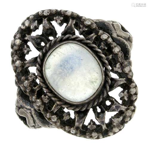 An Arts and Crafts silver moonstone single-stone ring, in th...