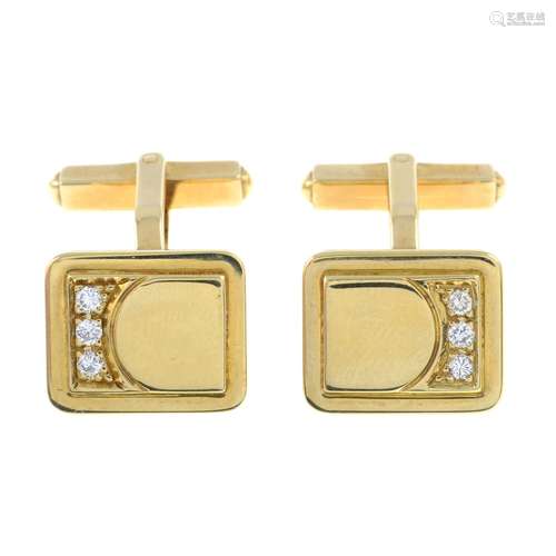 A pair of brilliant-cut diamond cufflinks.Estimated total di...