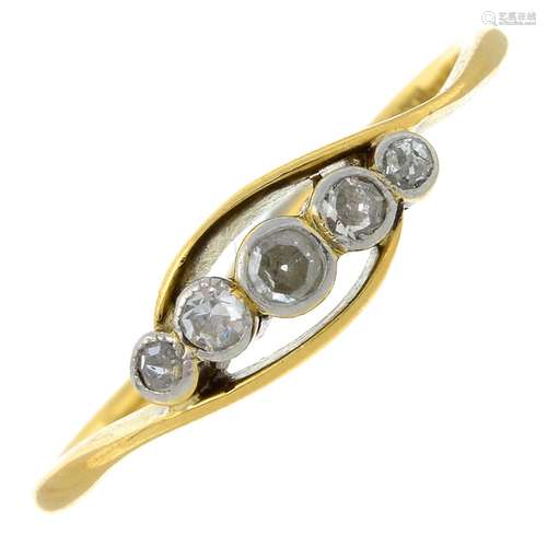 An early 20th century 18ct gold and platinum diamond five-st...