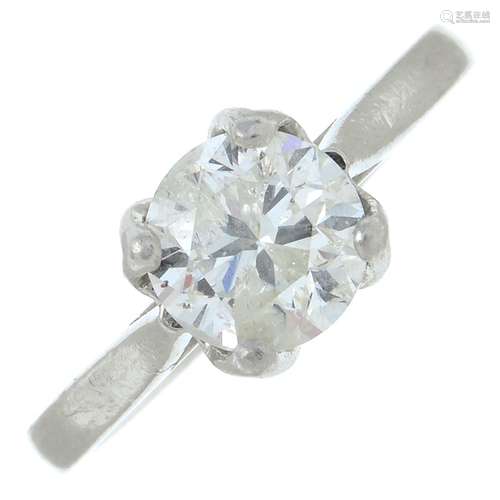 A platinum brilliant-cut diamond single-stone ring.Diamond e...