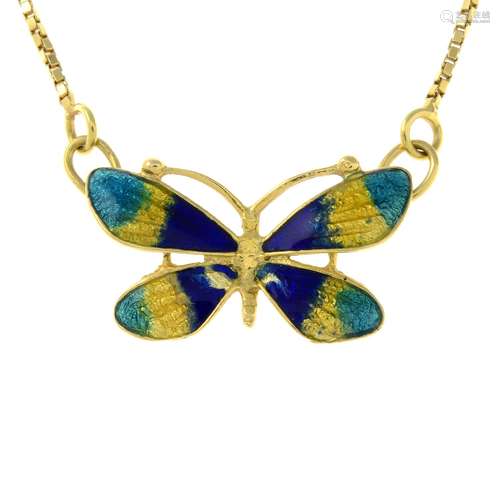 An enamel butterfly pendant,