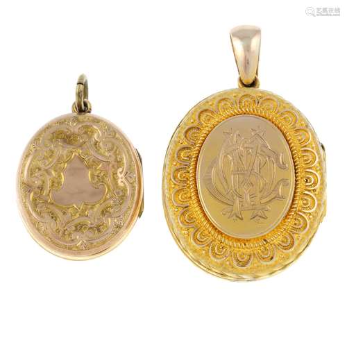 Two late 19th century lockets.Lengths 3.8 and 5.2cms.