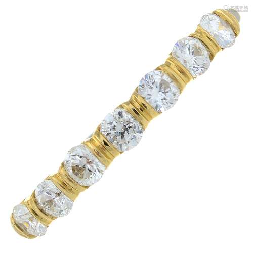 An 18ct gold brilliant-cut diamond half eternity ring.Estima...