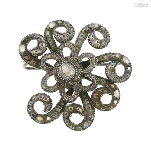 A Georgian silver rose-cut diamond brooch.Length 4.2cms.