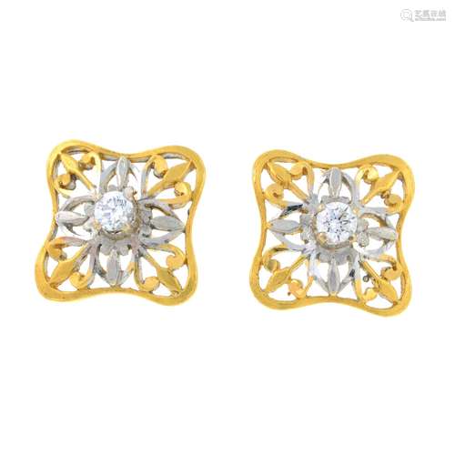 A pair of cubic zirconia bi-colour stud earrings.Length 1.6c...