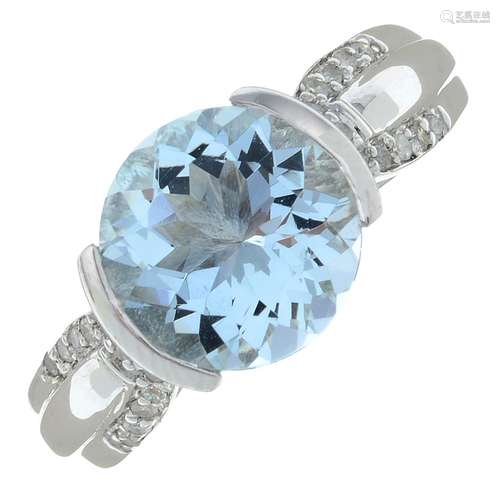 An aquamarine and single-cut diamond ring.Stamped 14K.Ring s...