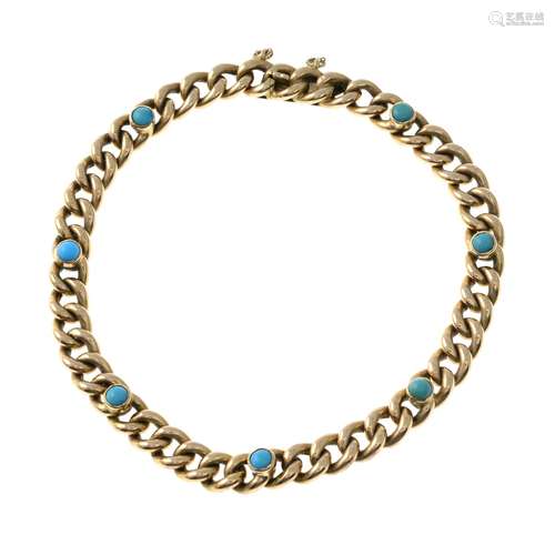 An early 20th century 15ct gold turquoise bracelet.Stamped 1...