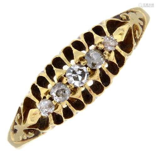 An Edwardian 18ct gold diamond five-stone ring.Estimated tot...