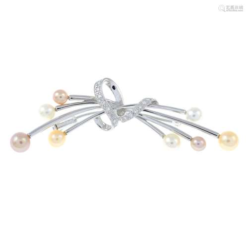 A diamond and cultured pearl spray brooch.Estimated total di...