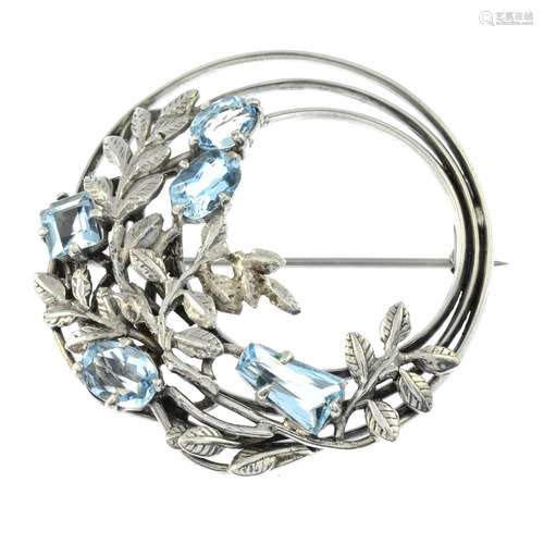 An Arts and Crafts silver aquamarine brooch, attributed to B...