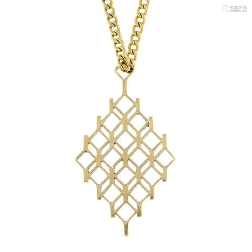 A 9ct gold geometric pendant, with 9ct gold curb-link chain....