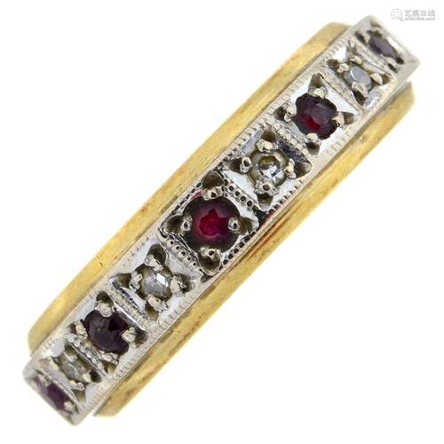 A ruby and single-cut diamond half eternity ring.Ring size H...