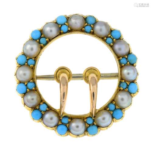 An early 20th century gold turquoise and split pearl buckle ...