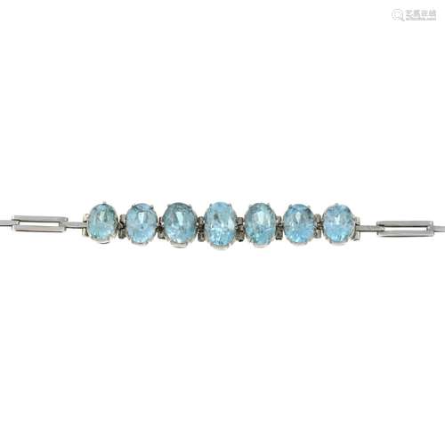 A mid 20th century blue zircon bracelet.Length 16.5cms.