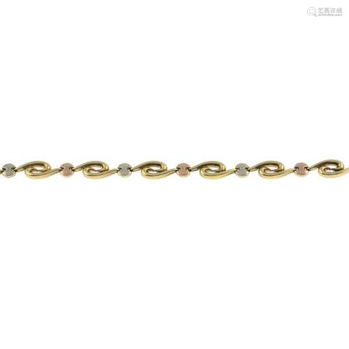 A 9ct gold tri-colour fancy-link bracelet.Hallmarks for 9ct ...