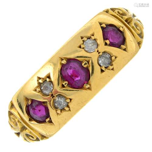 A late Victorian 18ct gold ruby and old-cut diamond ring.Hal...