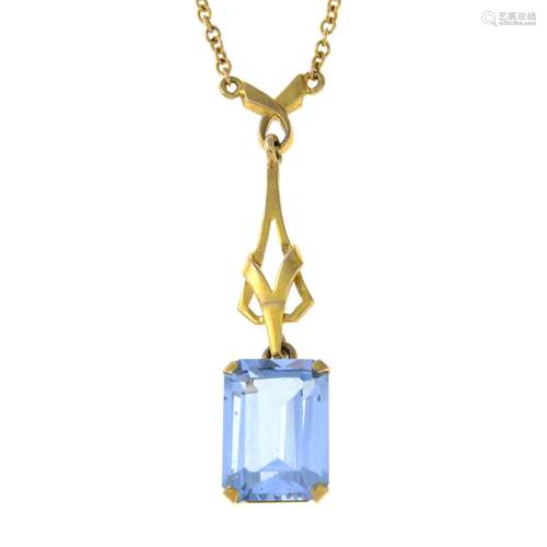 A 9ct gold synthetic blue spinel pendant,