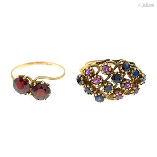 9ct gold ruby and sapphire dress ring,