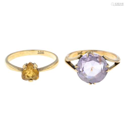 Amethyst ring, stamped 9CT, ring size L1/2, 3.1gms.