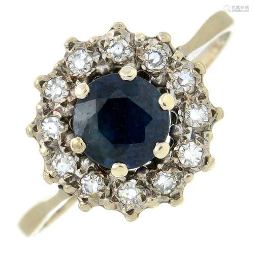 A sapphire and diamond cluster ring.Estimated total diamond ...