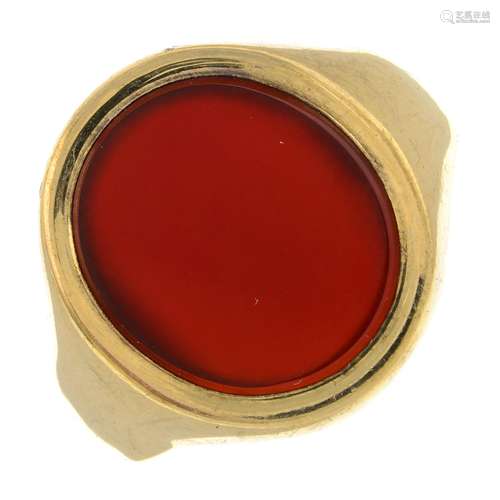 A mid 20th century 9ct gold carnelian signet ring.Hallmarks ...