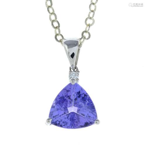 A tanzanite and brilliant-cut diamond pendant, with chain.Pe...