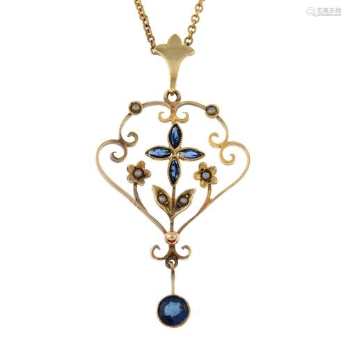 An early 20th century 9ct gold blue paste and split pearl op...