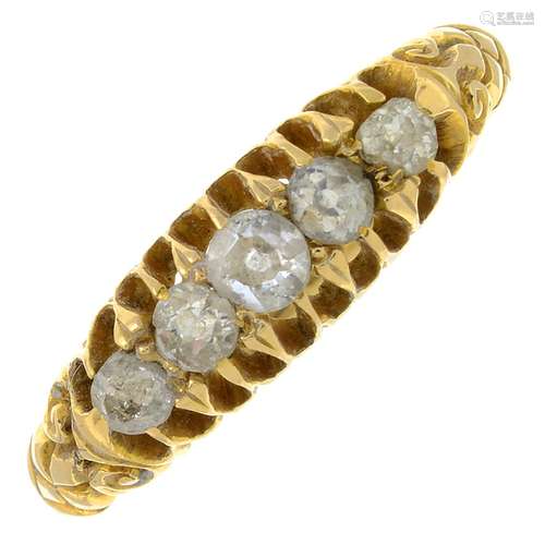 An early 20th century gold old-cut diamond five-stone ring,