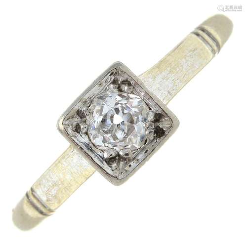 A diamond single-stone ring.Diamond estimated weight 0.15ct,...