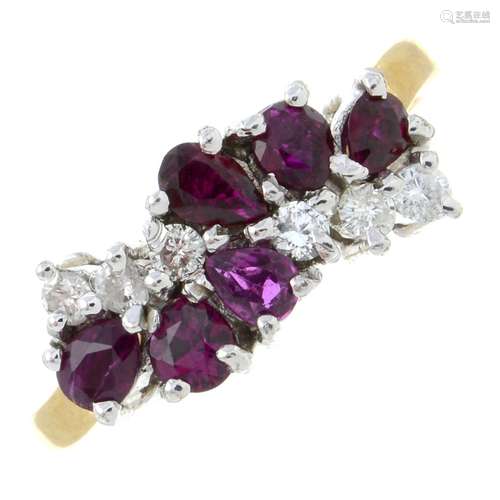 A 9ct gold ruby and brilliant-cut diamond dress ring.Estimat...