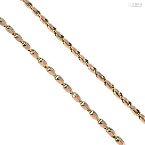 An early 20th century gold fancy-link necklace.Length 48.4cm...