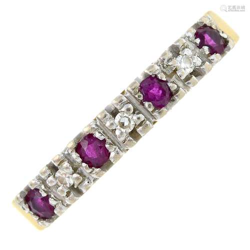 A ruby and single-cut diamond half eternity ring.Stamped 18c...