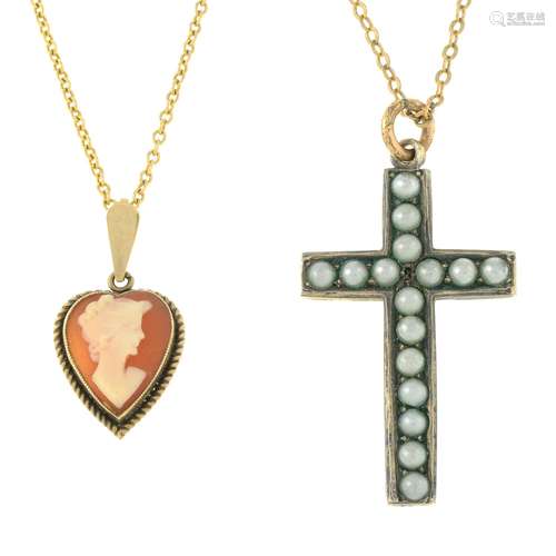 Imitation pearl cross pendant,