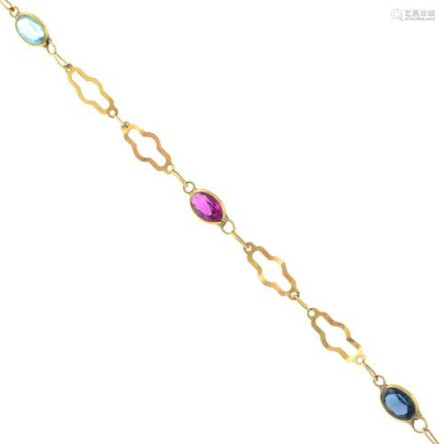 An openwork link necklace, with vari-colour paste spacers.Le...