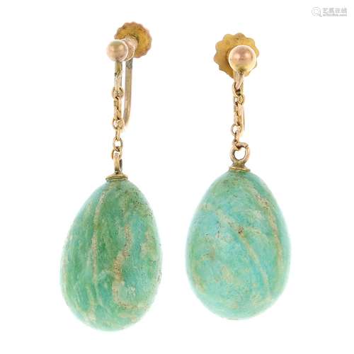 A pair of early 20th century 9ct gold amazonite drop earring...