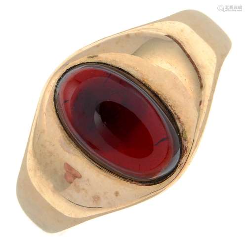 A 9ct gold garnet cabochon signet ring.Hallmarks for 9ct gol...