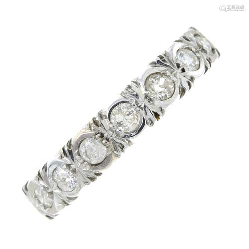 An 18ct gold brilliant-cut diamond half eternity ring.Estima...