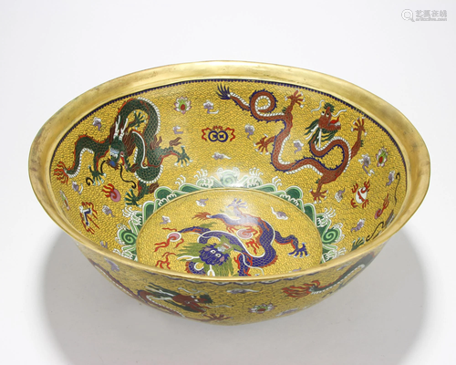 Cooper Dragon Bowl with Lacquer Enamel