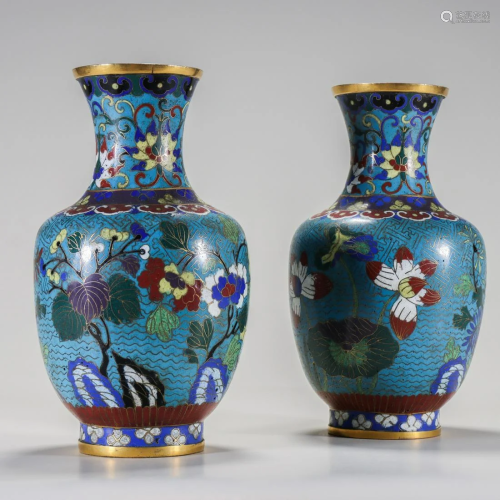 Pairs of Cooper Flower Vase with Lacquer Enamels