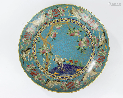 Cooper Xianhesongshou Plate with Lacquer Enamel