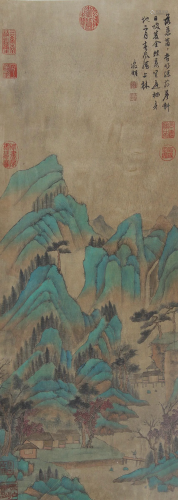 Landscape Painting Vertical Scroll on Paper from Wen