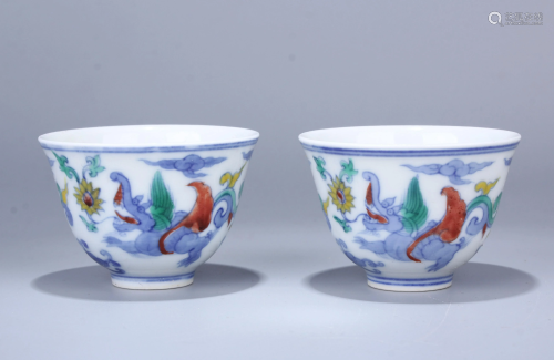 Pairs of Doucai Dragon and Lotus Cup