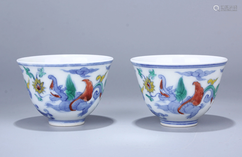 Pairs of Doucai Dragon and Lotus Cup