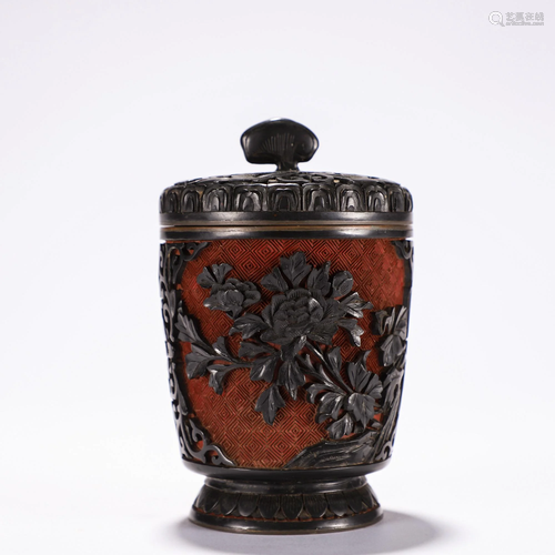 Cooper Carved Lacquerware Flower Cup