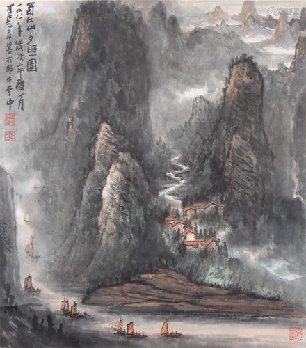 Landscape Vertical Scroll on Paper from Li Keran