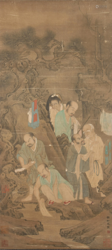 Figures Vertical Scroll on Paper from Liu Songnian