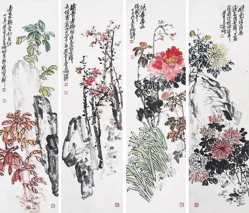 Four Flower Screens on Paper from Wuchangshuo