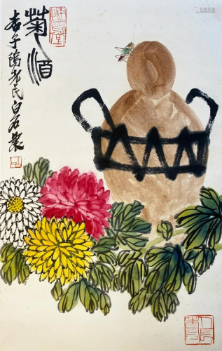 Chrysanthemum Wine on Paper from Qi Baishi