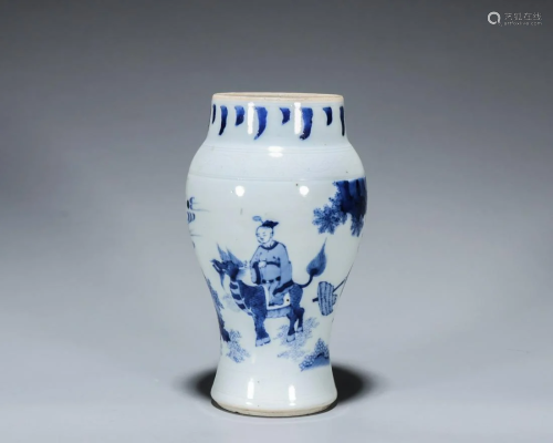 Blue and White Figures and Story Jar
