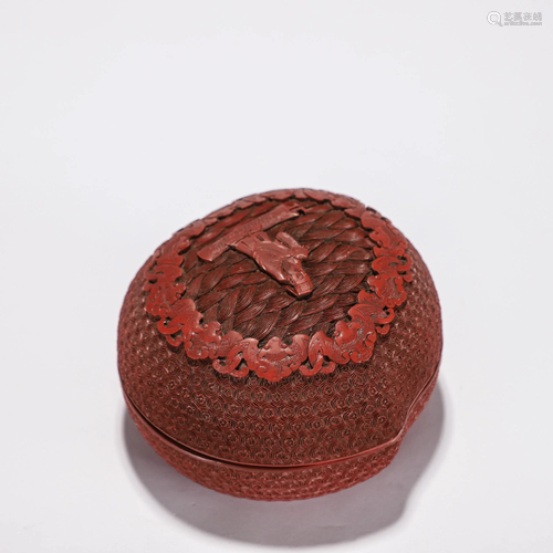 Carved Lacquerware Figures and Story Peach-shaped Box